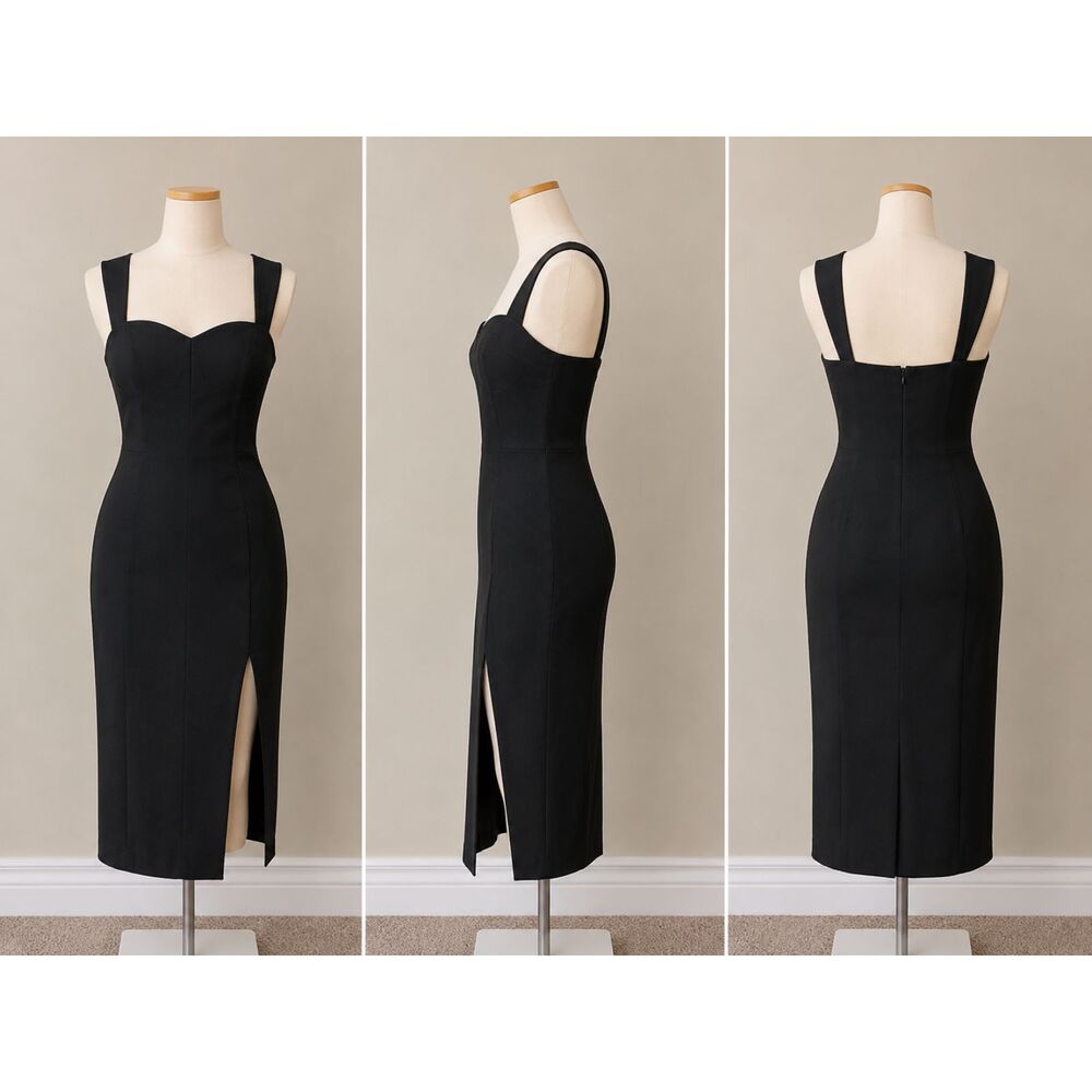 Abercrombie & Fitch Black Bodycon Midi Dress Sweetheart Neckline Size S